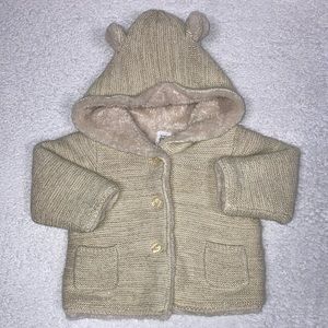 Baby gap brannan sherpa lined ivory gold thread hood sweater with ears 6/12m
